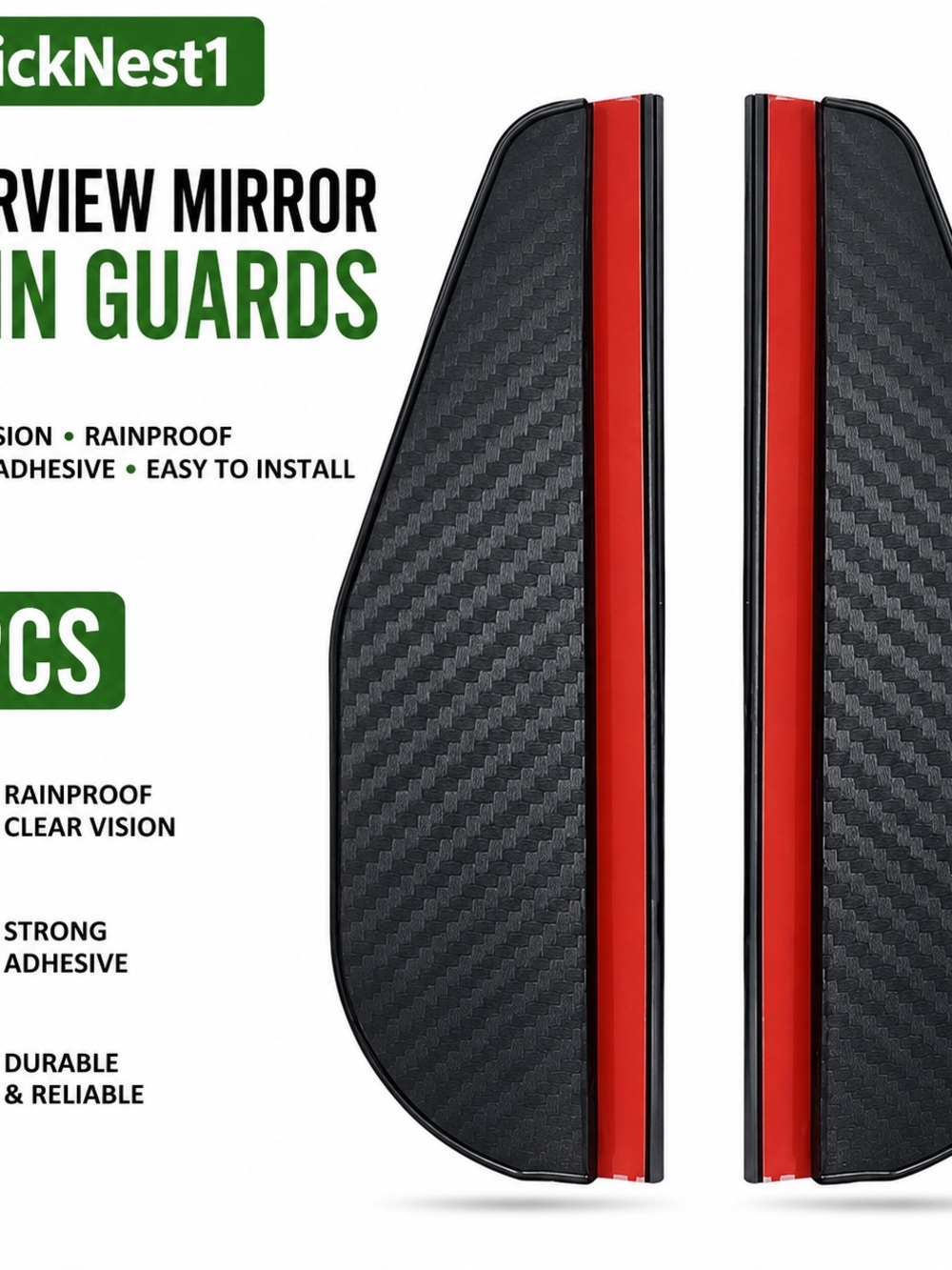 Carbon Fiber Rearview Mirror Rain Guards - Black/Red